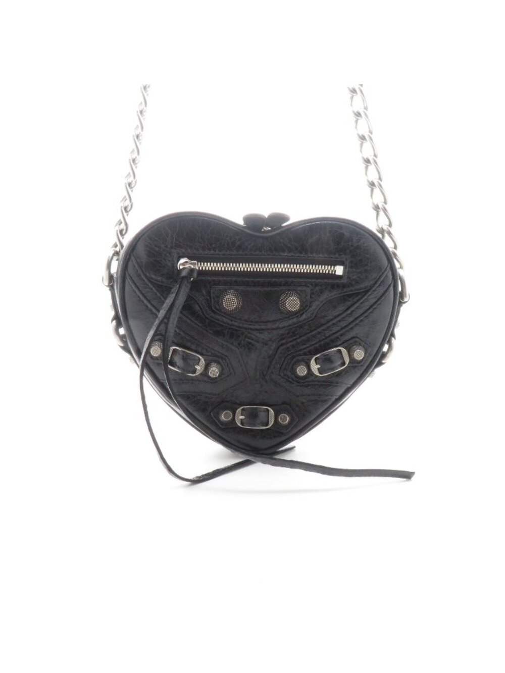 Balenciaga Le Cagole Heart Mini Chain Shoulder Bag Black Leather